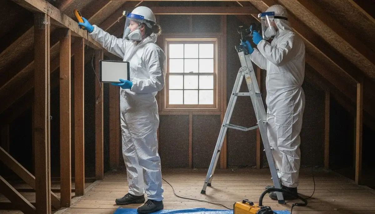 Mold inspection technician in Santa Rosa, CA checking moisture from water damage in a home