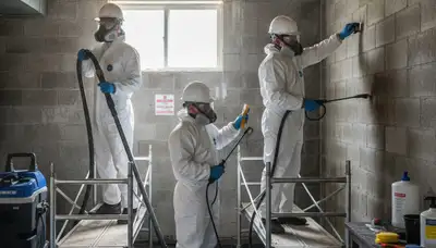 Mold removal technician in Santa Rosa, CA inspecting water damage in a home