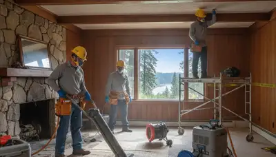 Santa Rosa, CA water damage restoration team removing floodwater from a home interior
