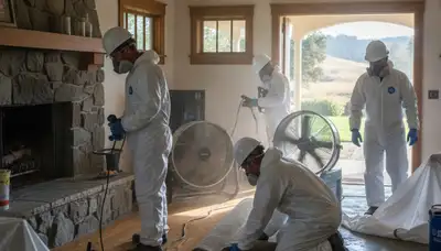 Water damage restoration team in Santa Rosa, CA inspecting flood-damaged property