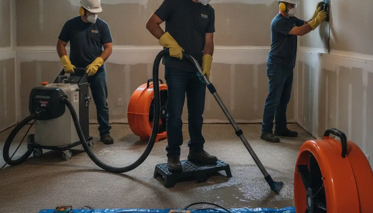 Water damage restoration crew in Santa Rosa, CA inspecting home for leaks and flood damage