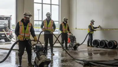 Water extraction crew removing flood water in Santa Rosa, CA home after damage