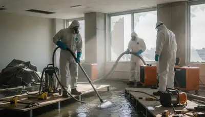 Santa Rosa, CA water extraction technician removing floodwater from a home with a wet vac
